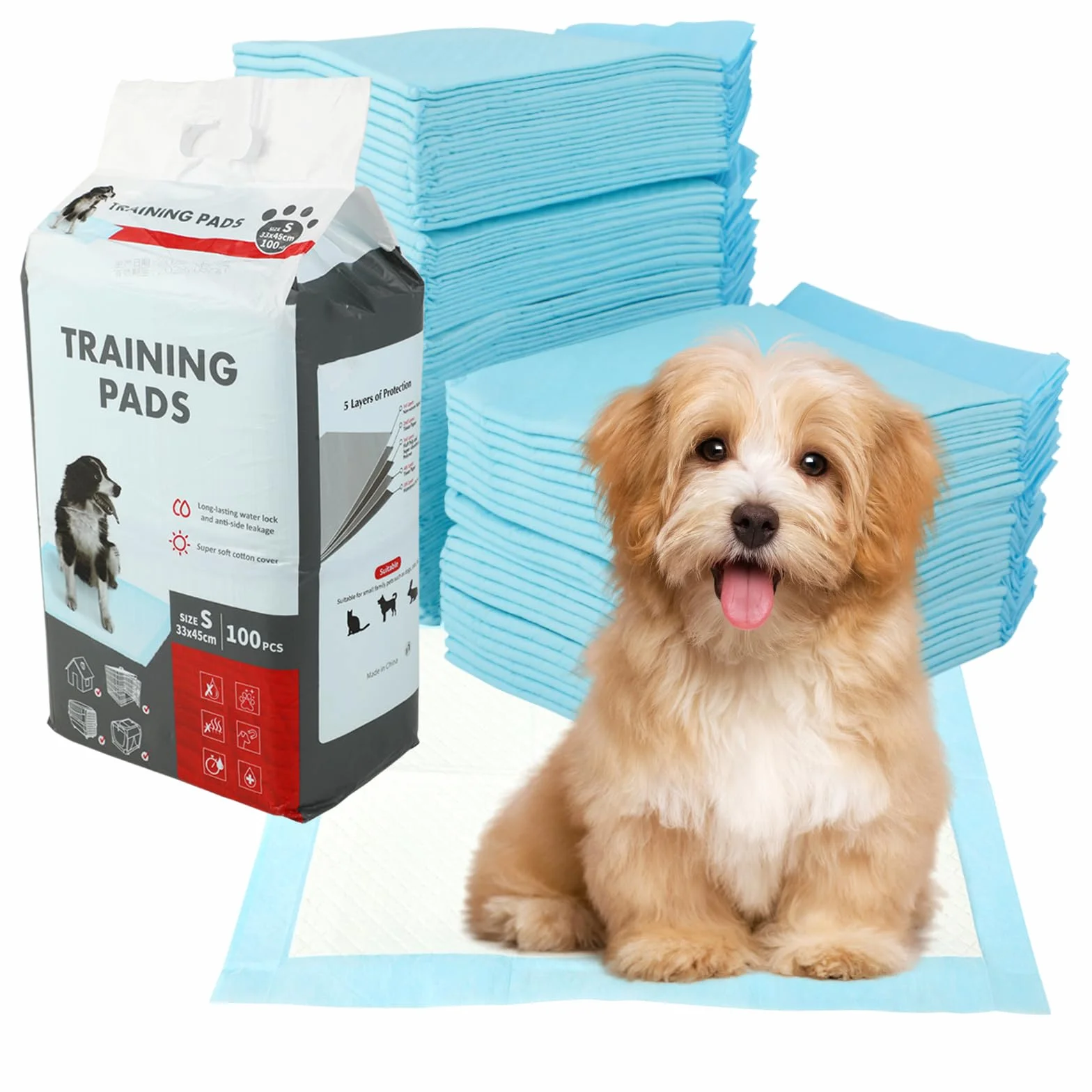 100 Pezzi Tappetini Igienici per Cani - 33 x 45cm Traversina Tappetino Cane Pipi Assorbenti Igienico l'Addestramento - Design a 6 strati a Prova di Perdite con Superficie ad Asciugatura Rapida