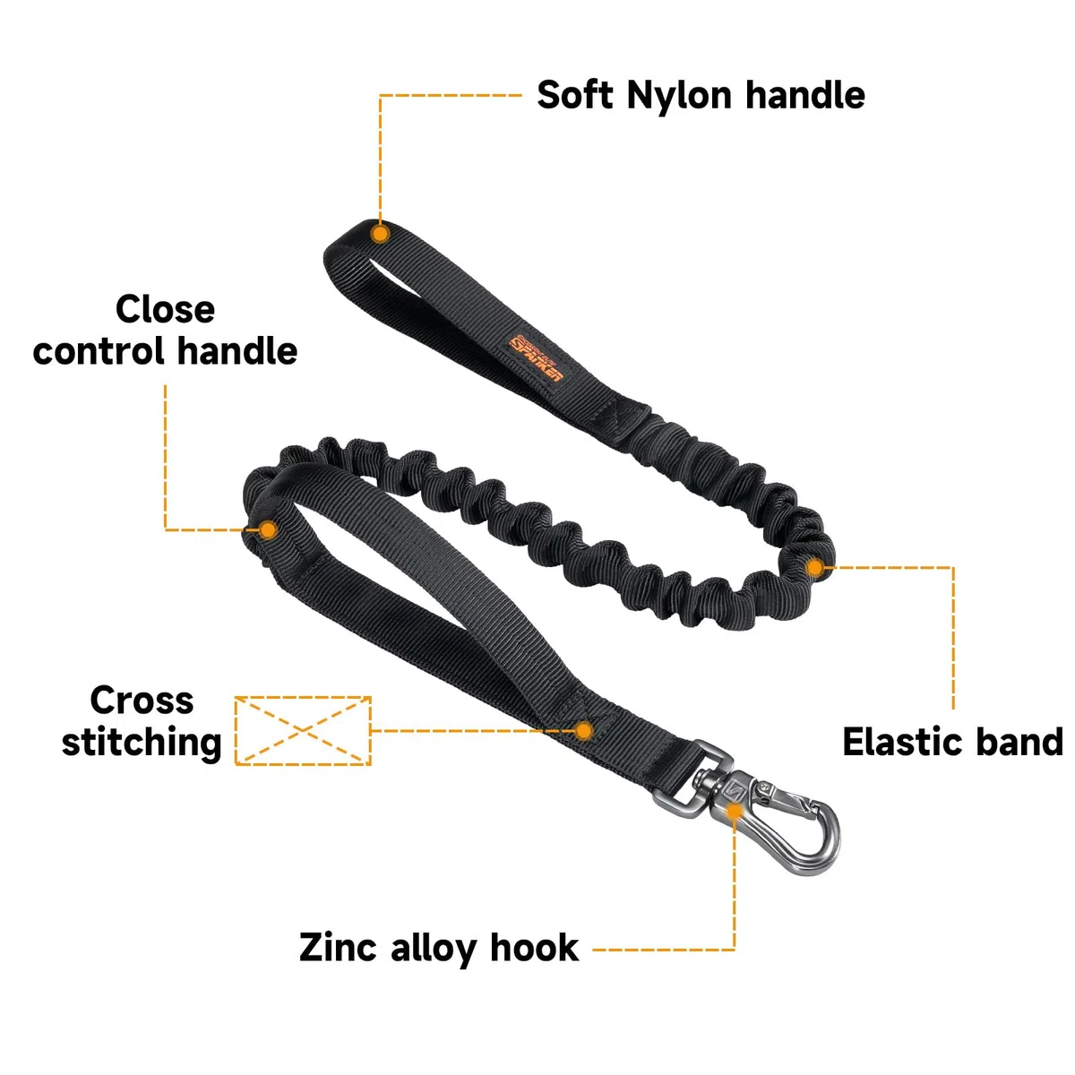 EXCELLENT ELITE SPANKER Guinzaglio militare elastico per cani con 2 maniglie imbottite per cani di taglia media e piccola(BLK)
