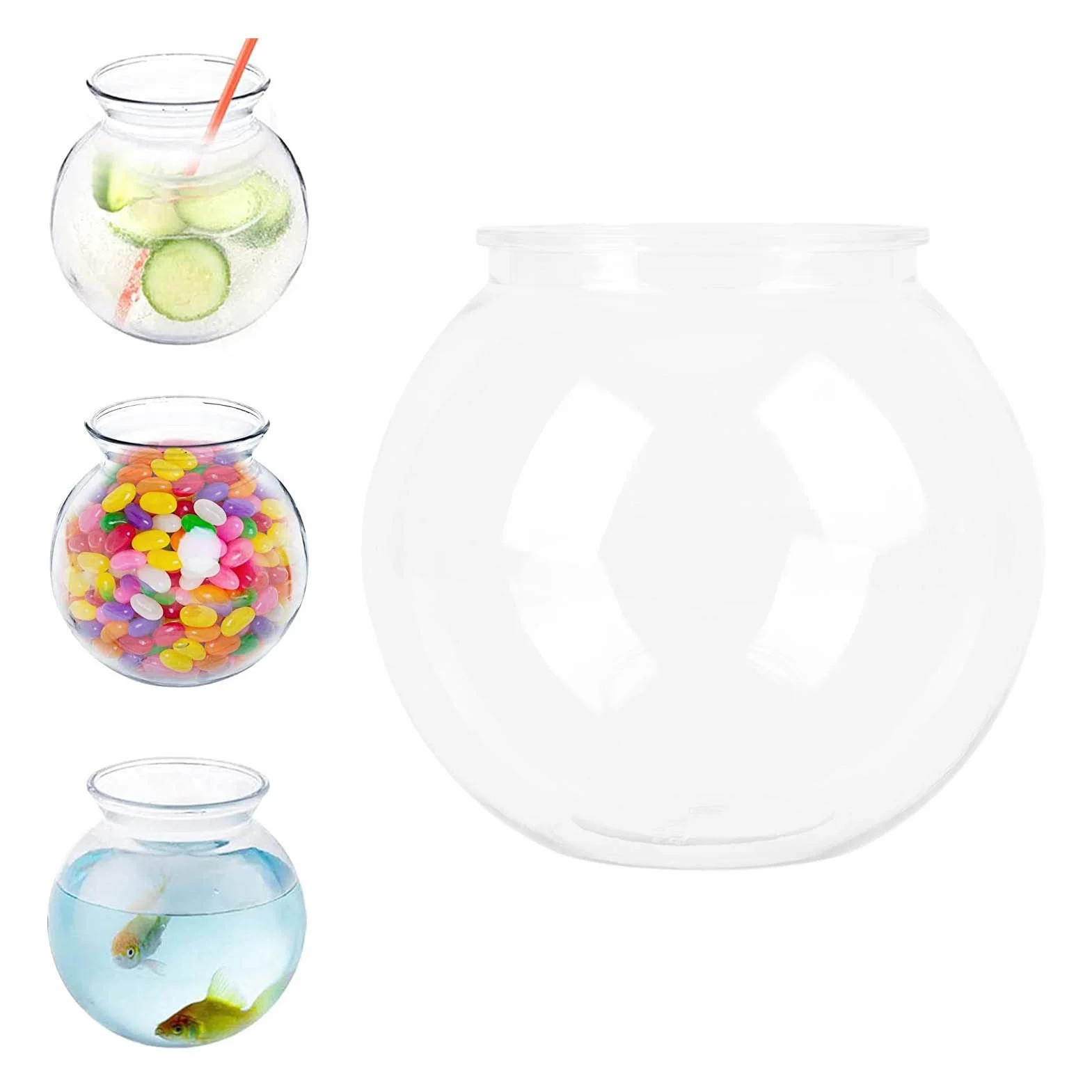 Acquario Rotondo in Plastica Trasparente, Vasca per Pesci Multifunzionale, Decorativo per Scrivania e Libreria, Dimensione L