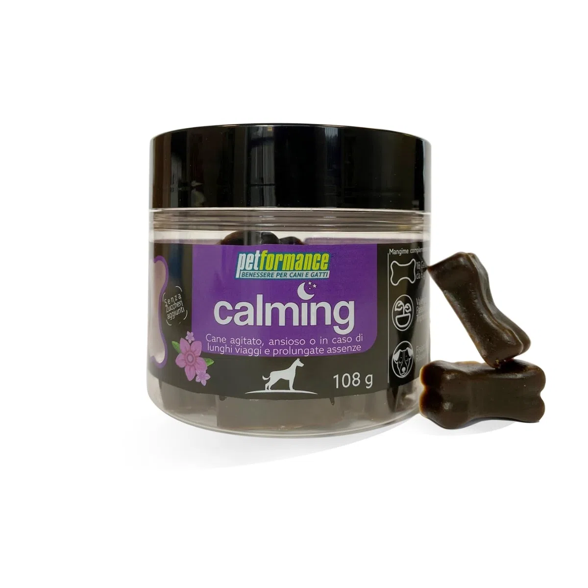 Calming per Cani Integratore Calmante 100% Naturale per Cani Agitati e Iperattivi Senza Controindicazioni - 18 Comode Gelatine da Masticare, Favorisce la Tranquillità del Cane per Auto Viaggi o Stress