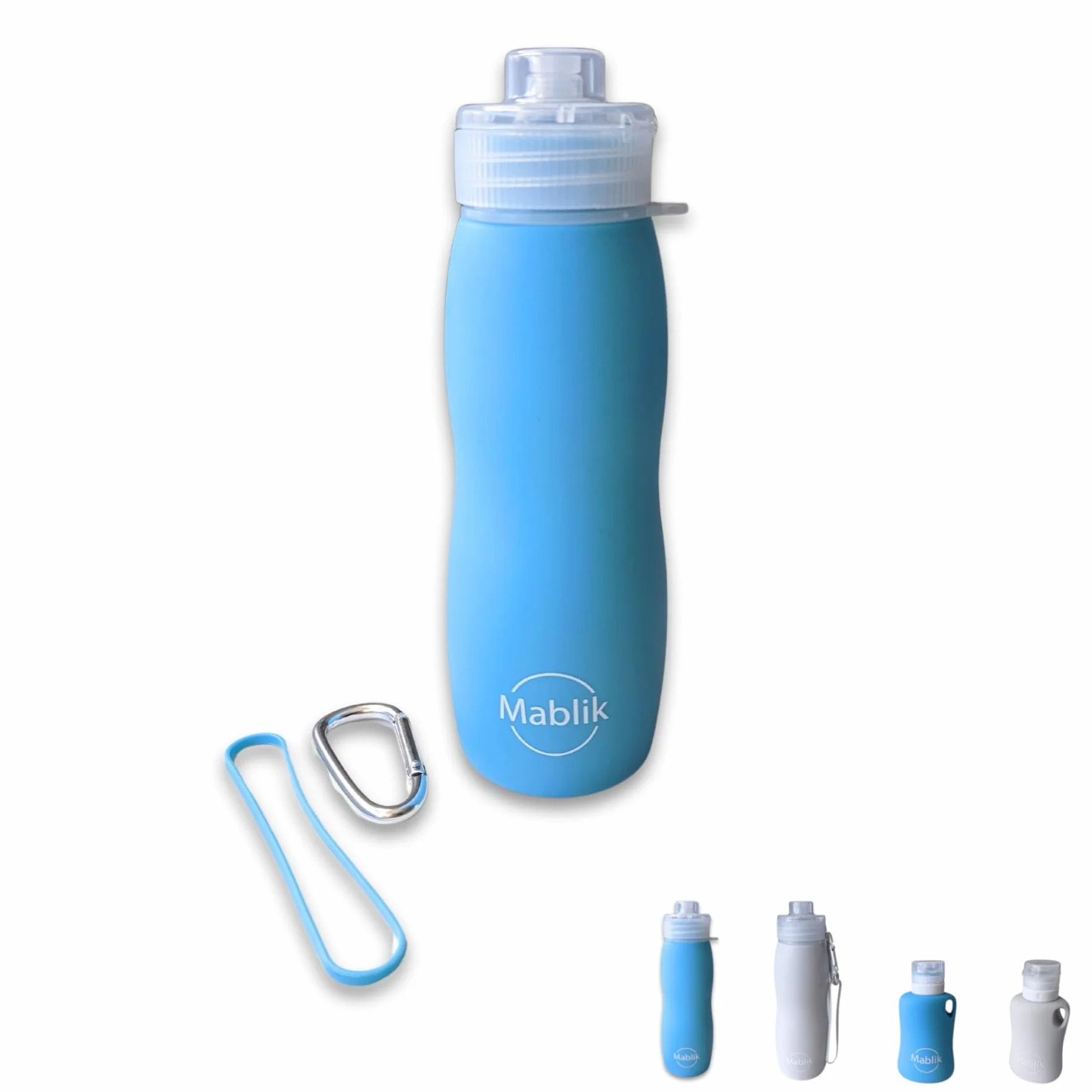 Bottiglia per Pipì Cane in Silicone 450 ml, Azzurro. Bottiglia per Pulire la Pipì del Cane in Strada, Pieghevole, Portatile, Antigoccia, con Getto a Pressione, Moschettone ed Elastico (Azzurro 450 ml)
