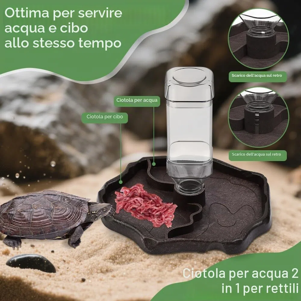 Distributore di Acqua per Rettili Ciotola d'Acqua per Tartarughe 2 in 1 Abbeveratoio Tartarughe di Terra Ciotola per Mangiatoia per Tartarug he Automatici per Tartarug he Scorpioni Lucertole
