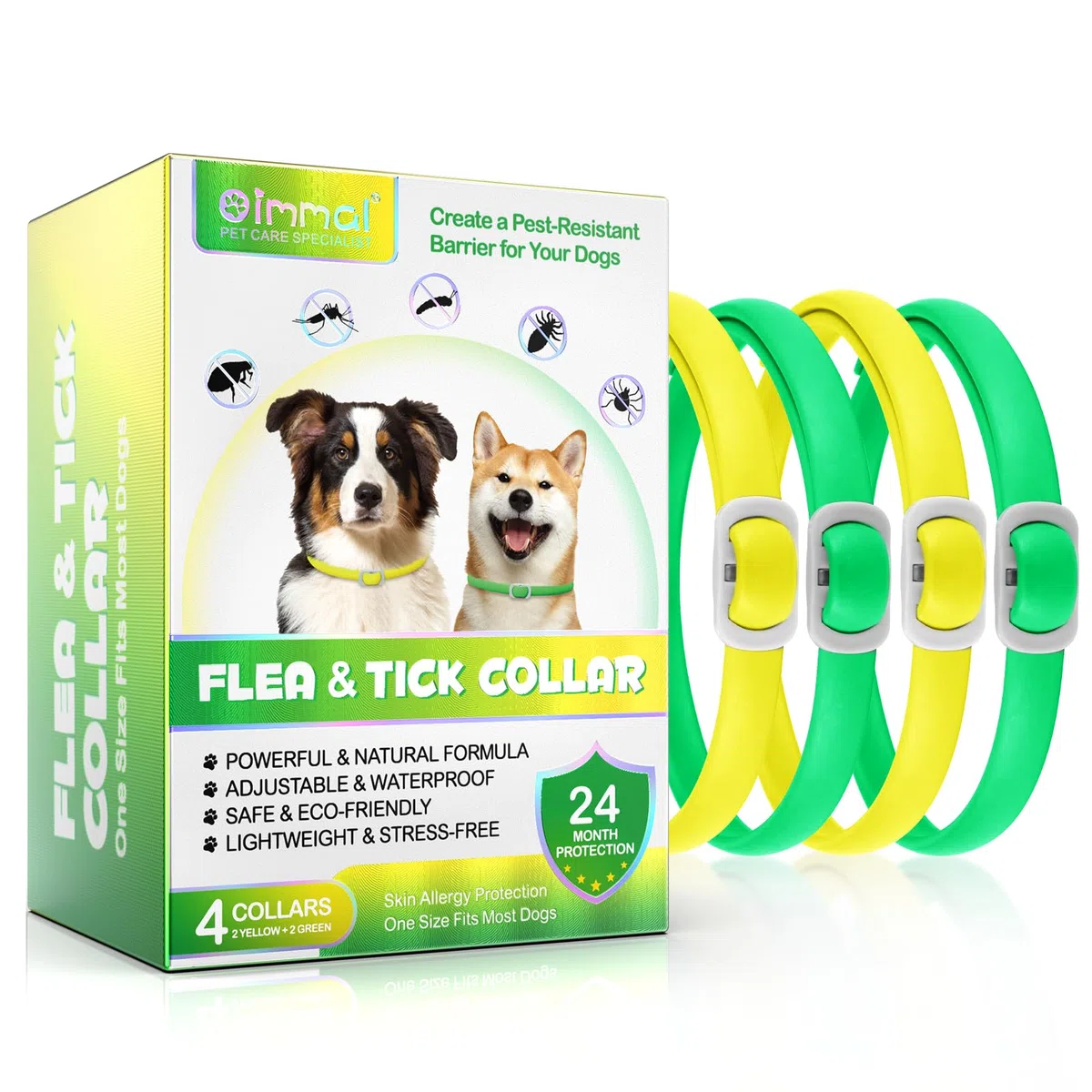 Collare per cani 4 pezzi, dog flea collar, regolabile e impermeabile, sicuro e naturale, lunghezza 60 cm, protezione 24 mesi, per tutti i cani