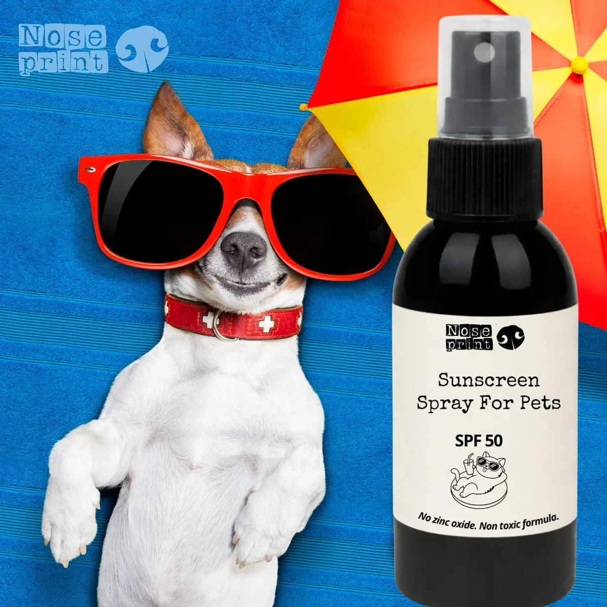 Spray Solare per Cani e Gatti SPF 50, 100ml, Resistente all'Acqua, Protezione UVA/UVB, Ipoallergenico, Sicuro se Leccato