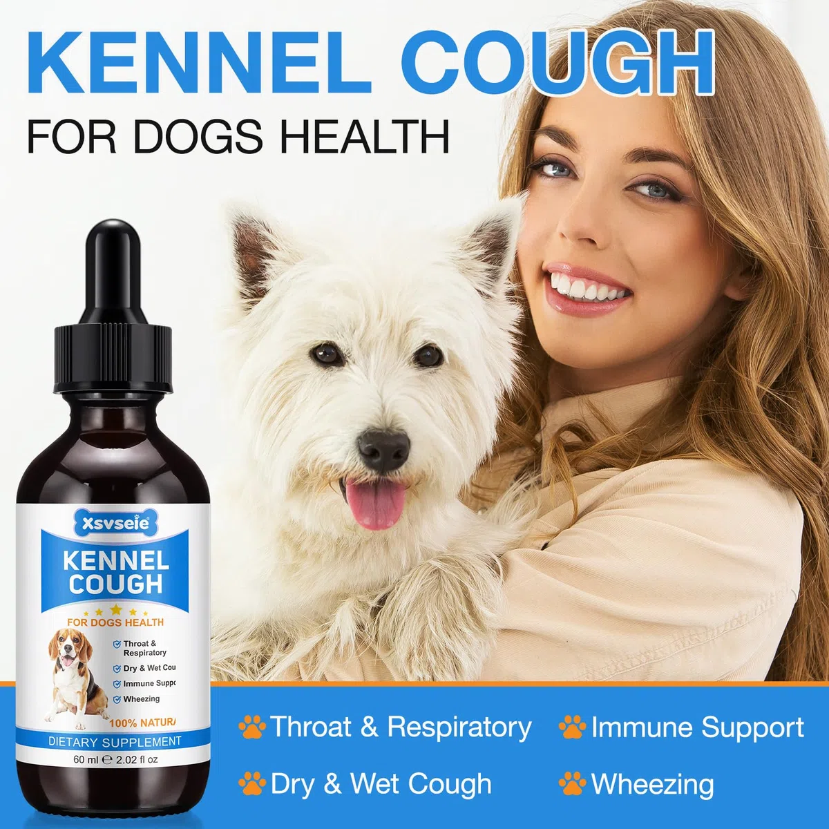 Kennel Cough for Dogs, 2 gocce liquide Remedy, Kennel Cough Treatment for Dogs, trattamento tosse per cani per tutte le razze e dimensioni
