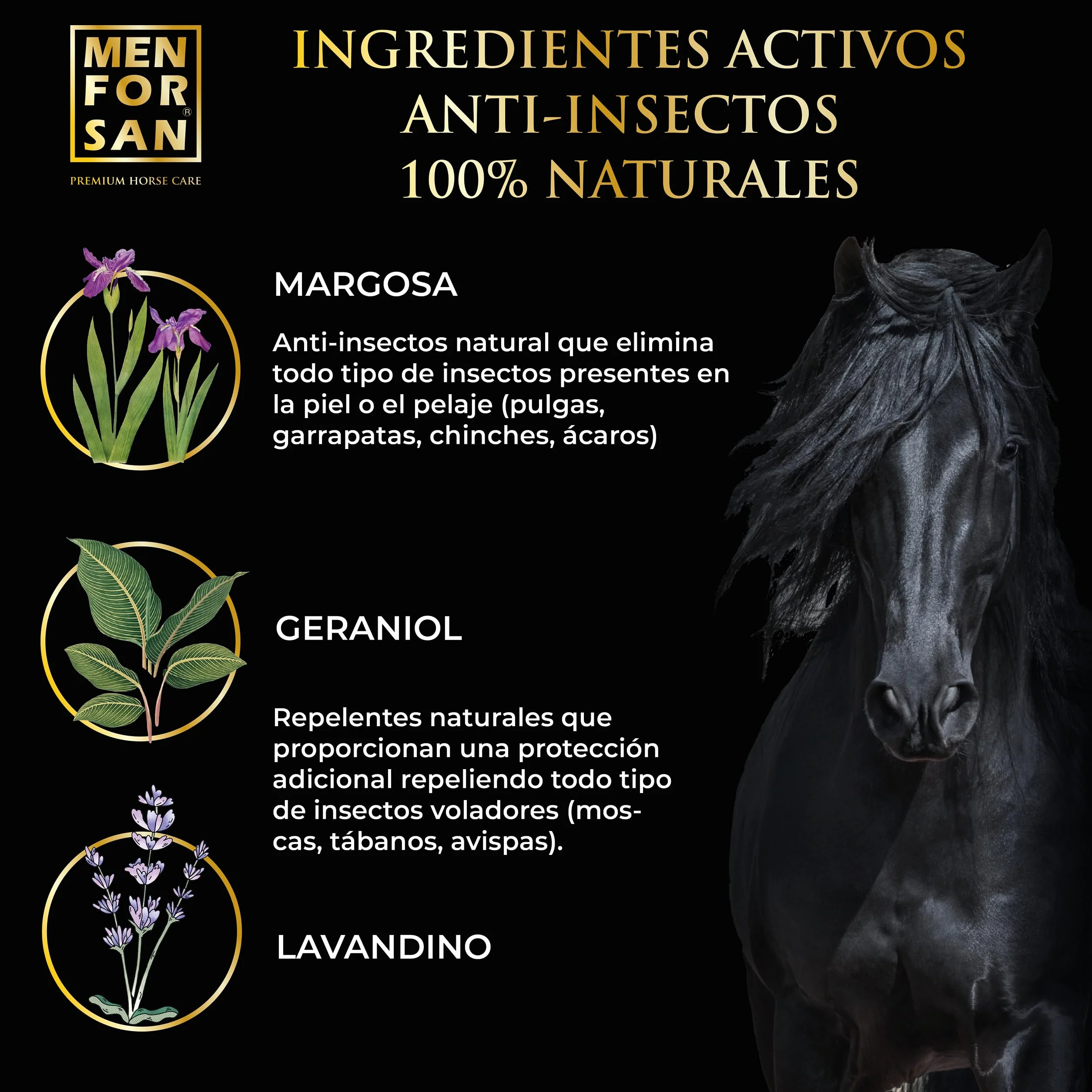 MENFORSAN Spray repellente per insetti, 500ml | Con margosa, geraniolo e lavandina | BIO, 100% naturale | CURA DEL CAVALLO PREMIUM