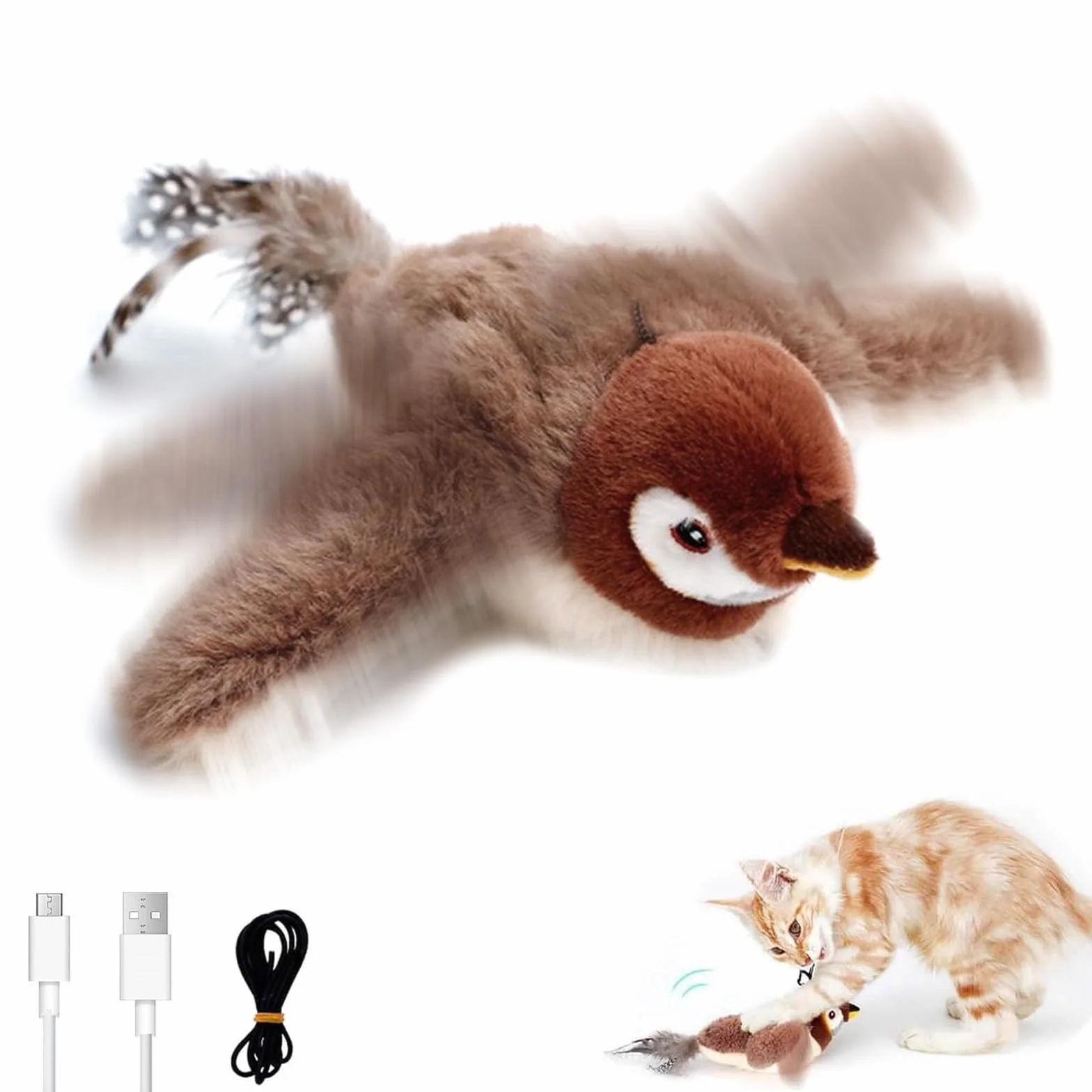 Interattivi Uccellino per Gatti Che Vola - Ricaricabile e Lavabile Uccello Volante per Gatti, Flappy Bird Cat Toy con Catnip, Gioco Gatto Uccellino Che Vola per Gatti Annoiati