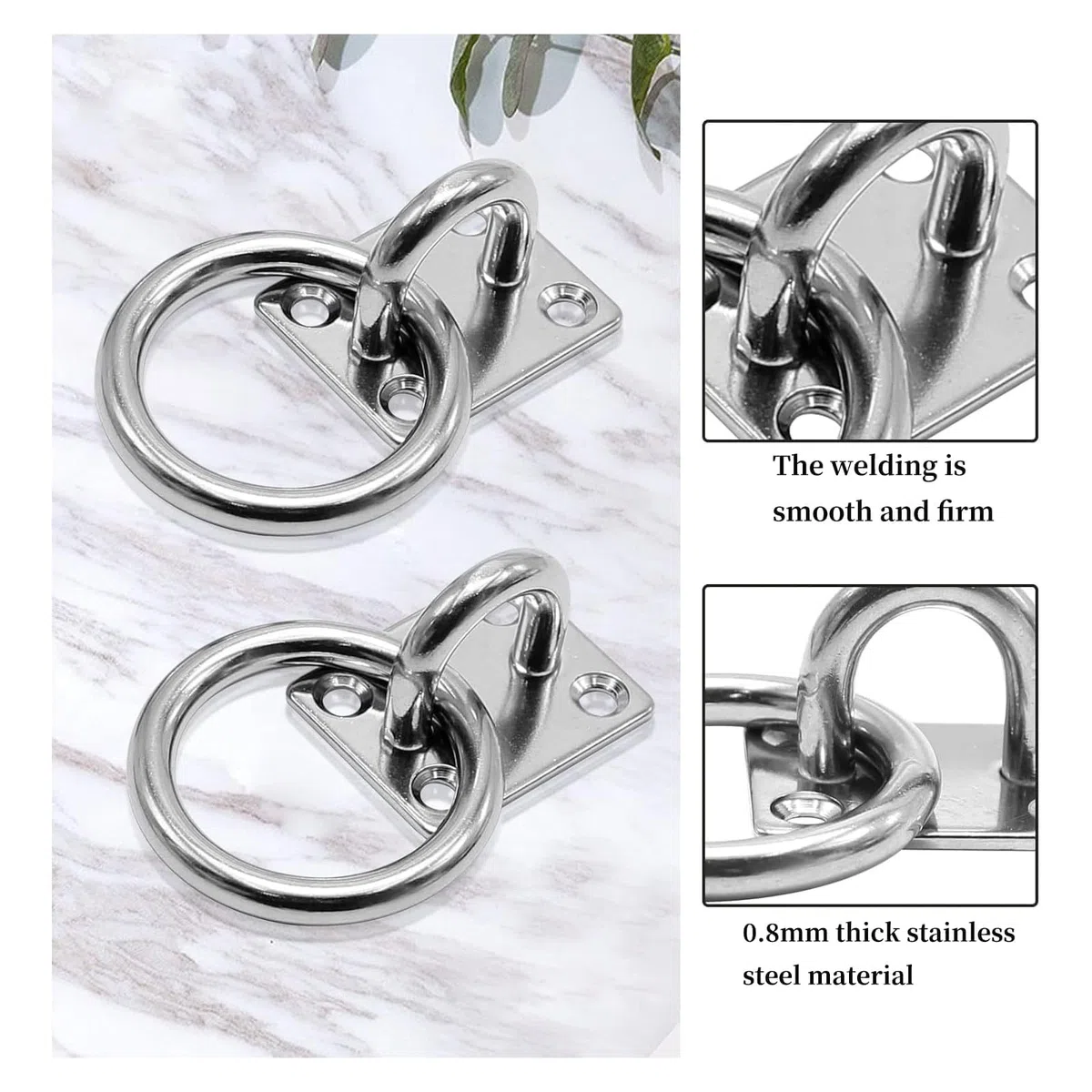 NIYATA 2 anelli per cravatta su piastra, 35 mm x 30 mm, in acciaio inossidabile 304 pesante, anelli per legare cavalli, accessori per corda per terrazze, piastra con occhiello per stabilità e legatura
