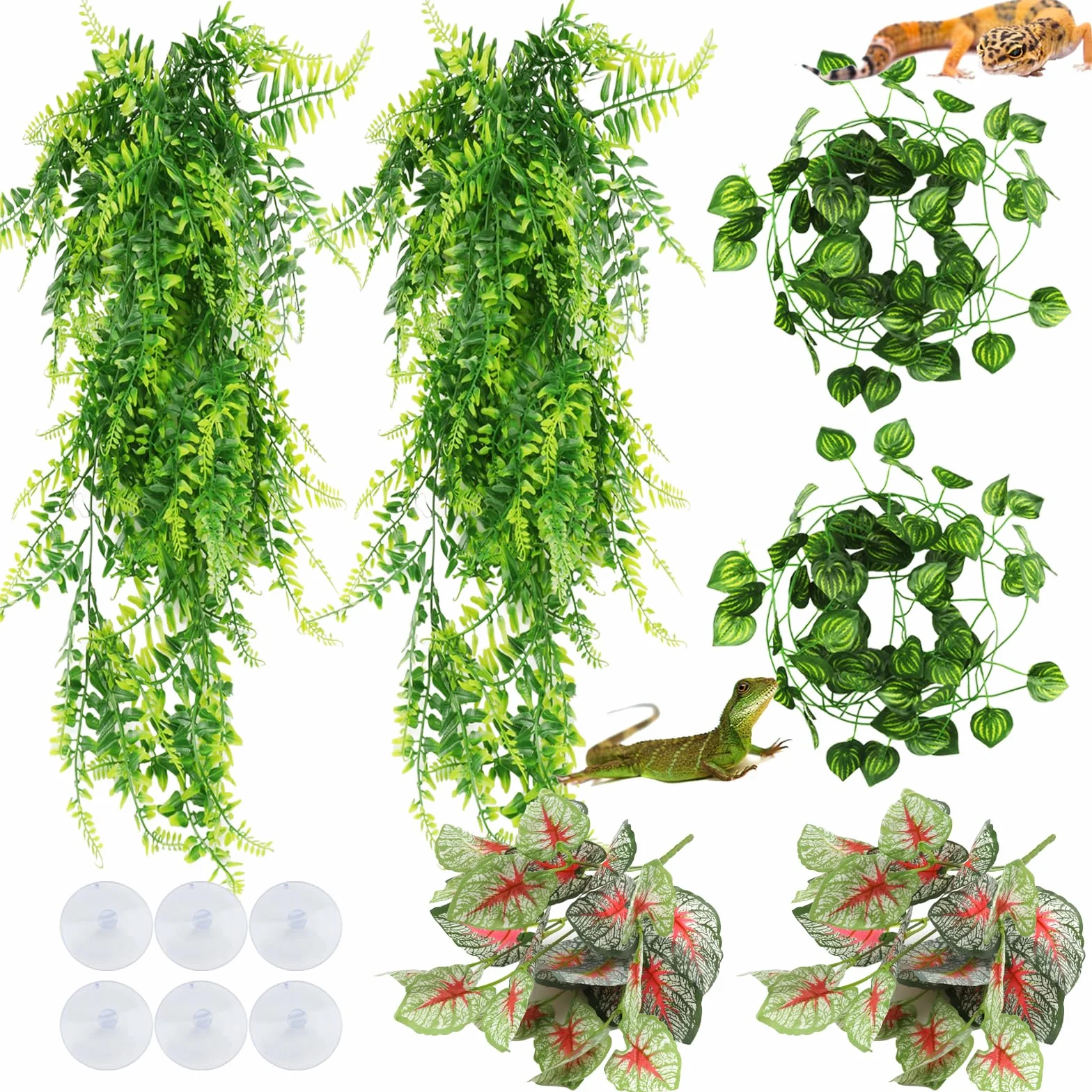QUOZUO Accessori per terrario per piante da appendere, piante artificiali, rettili, terrario, rampicanti, foglie, camaleonte, terrario, decorazione per lucertole, serpenti, iguana