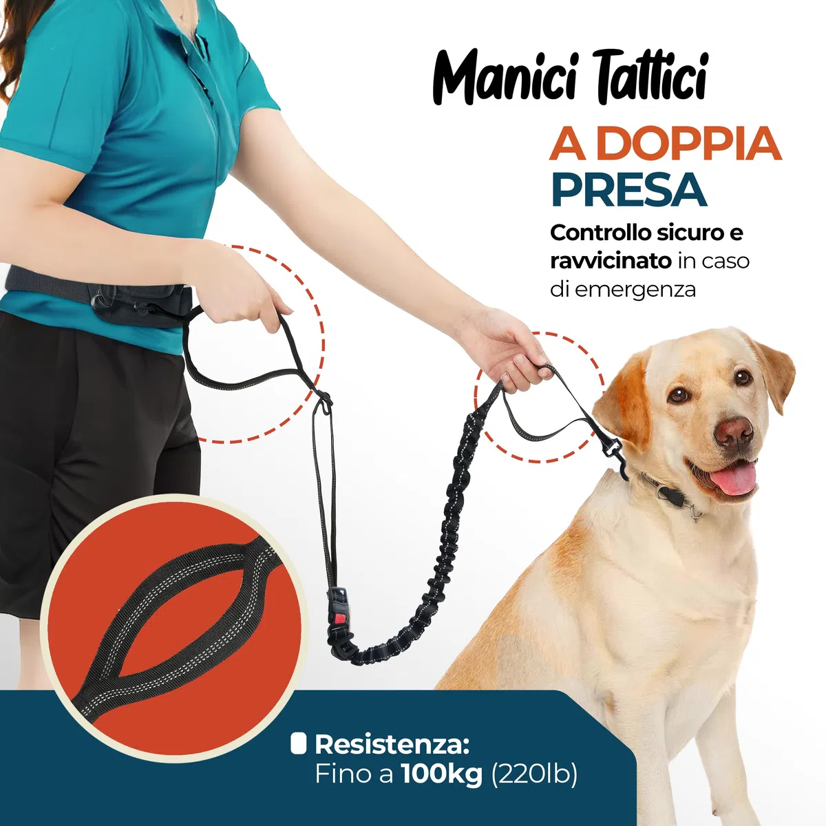 PORTENTUM Guinzaglio mani libere per cani con cintura regolabile 60–127 cm – Ideale per correre, camminare ed escursioni – Design antitrazione con tasche integrate e cuciture riflettenti – Nero