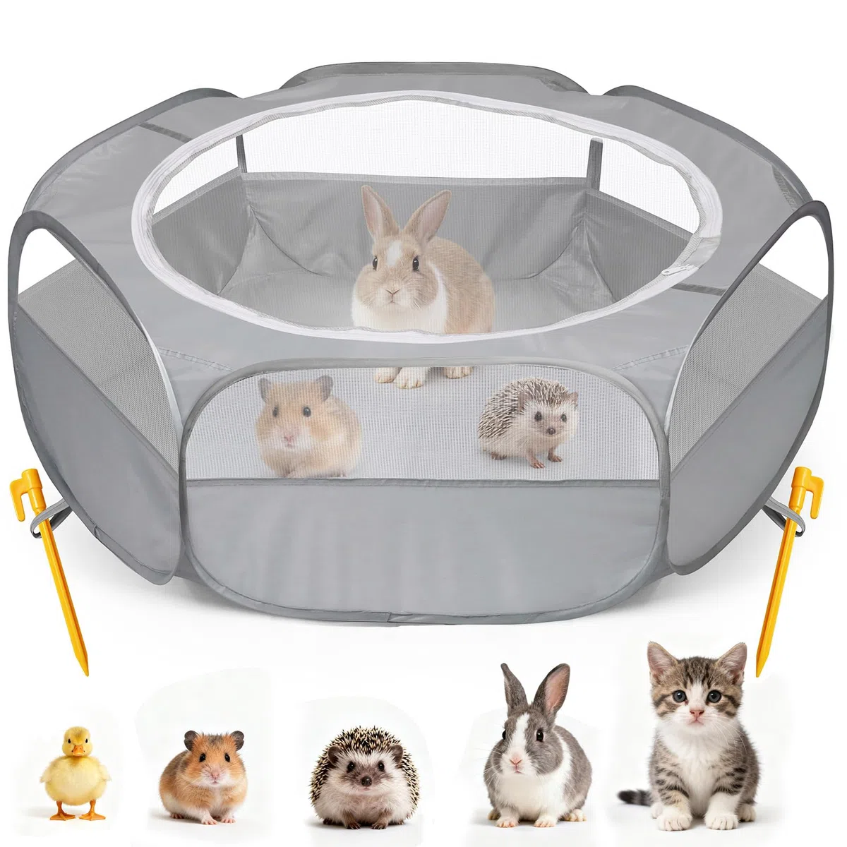 MAIKEHIGH Box per Piccoli animali, Pieghevole Recinto impermeabile di Esercizio della Portatile Tenda con rete traspirante Porcellini D'India, Ricci, Conigli, Gattini, Cuccioli (Grigio)