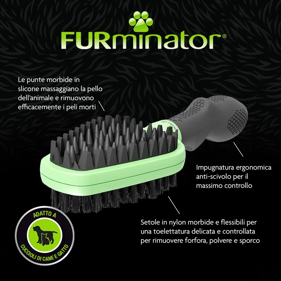 FURminator 2in1 Spazzola Morbida per Cani e Gatti - Ideale per Animali sensibili - Pulisce Delicatamente Il Pelo e massaggia la Pelle - Doppia Spazzola per Una toelettatura Delicata