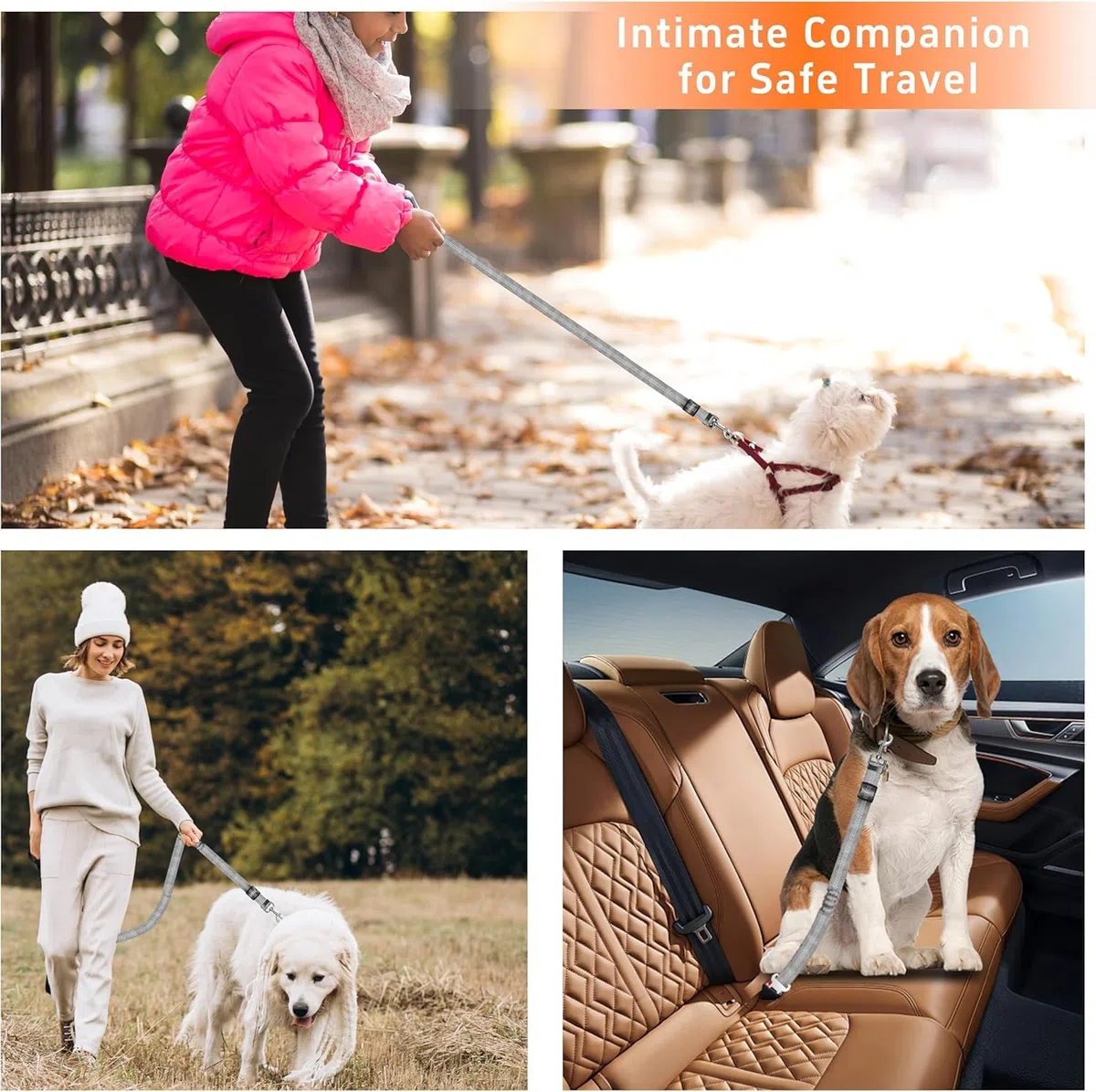 2 Pezzi Regolabile Cintura Sicurezza Cani Auto,Cintura Sicurezza dog per Poggiatesta,Cintura per dog in nylon elastico,per Tutte Cani per Auto Viaggio Sicurezza（grigio）