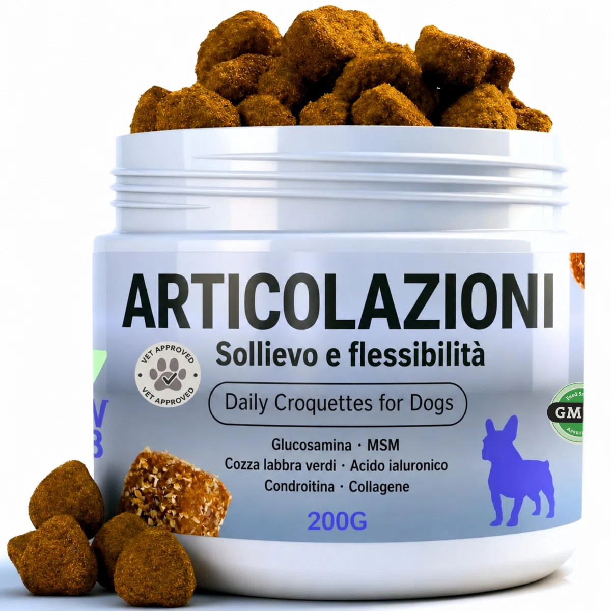 Condroprotettore Per Cani Prodotto In Europa 200 Soft Chews Integratore 100% Naturale Curcuma Acido Ialuronico Cozza Verde MSM Glucosamina Condroitina Salmone Collagene | Supporto Articolazioni Cane