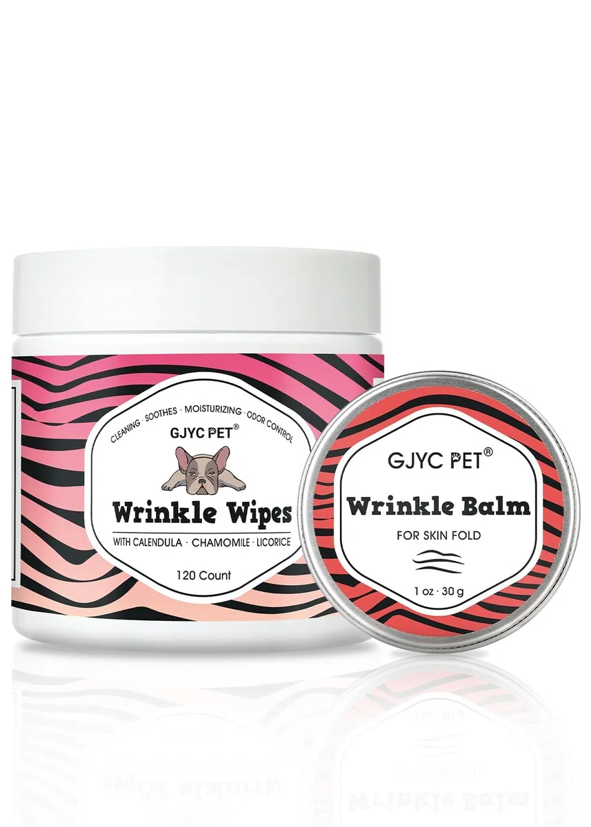 Salviette Antirughe + balsamo Antirughe per Cani | Bulldog, Bulldog Francese, Carlino, Bulldog Inglese | Pulisce e lenisce Rughe, Pieghe, Macchie di Lacrime, Tasche della Coda e Zampe