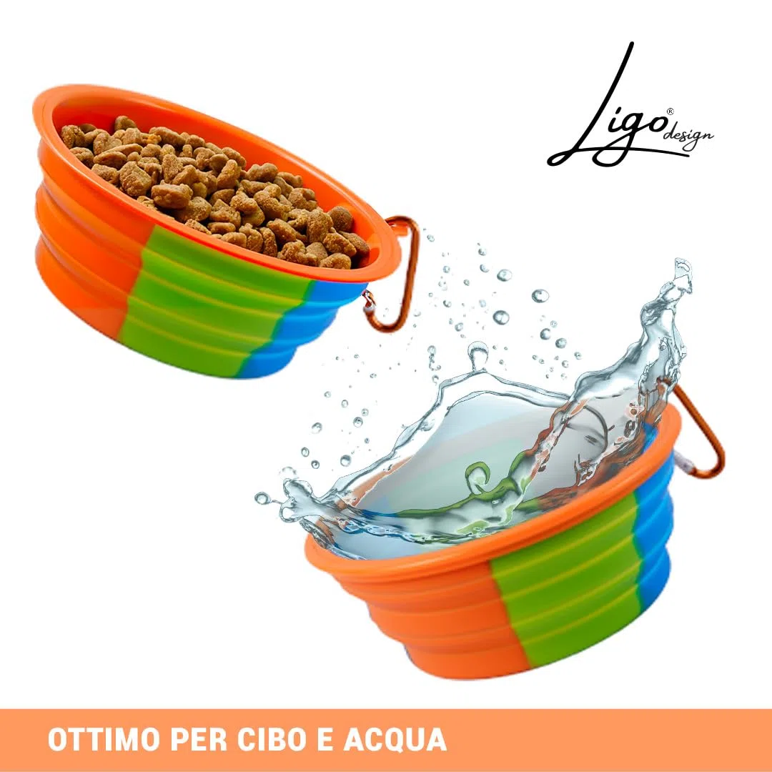 Ligo - Ciotola per Cani Pieghevole da Viaggio, Portatile, Regolabile, Rosso, 650 ml