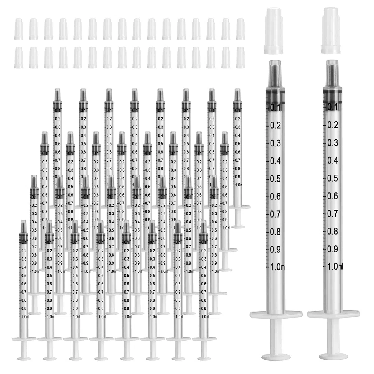 100 siringhe per colostro da 1 ml con tappi senza ago, in plastica per riempire e misurare liquidi, siringa da 1 ml per laboratori scientifici, irrigazione delle piante