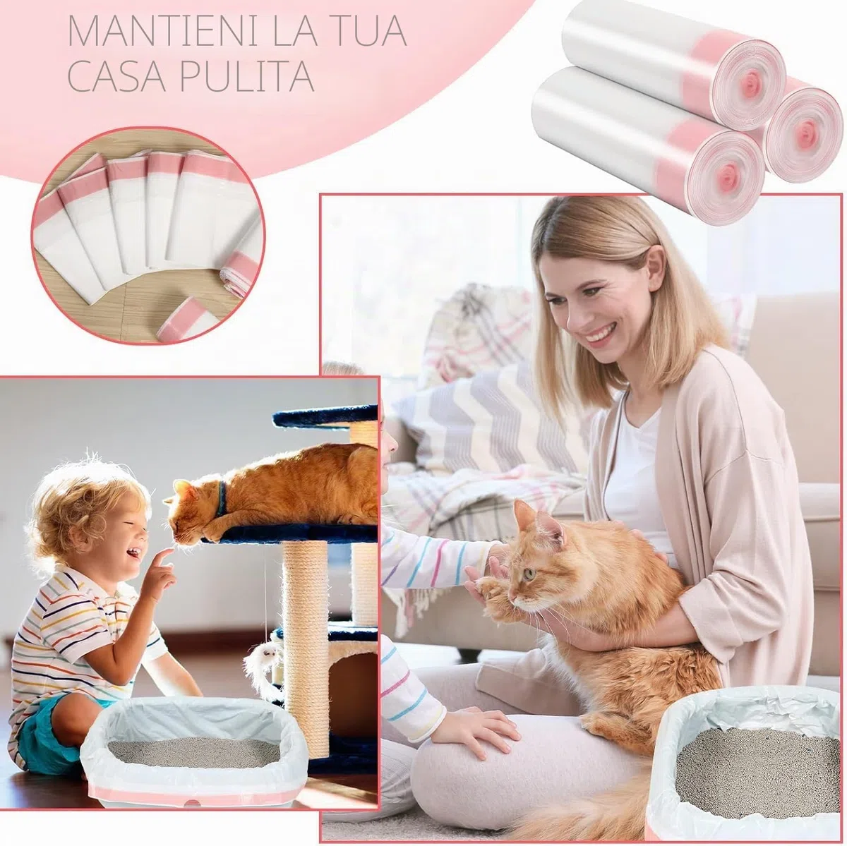 30 pz Sacchetti Lettiera Gatto XXL (115x45cm) con Cordoncino - Extra Resistenti, Antigraffio, Adatti a Lettiere Chiuse/Aperte - LDPE 10kg