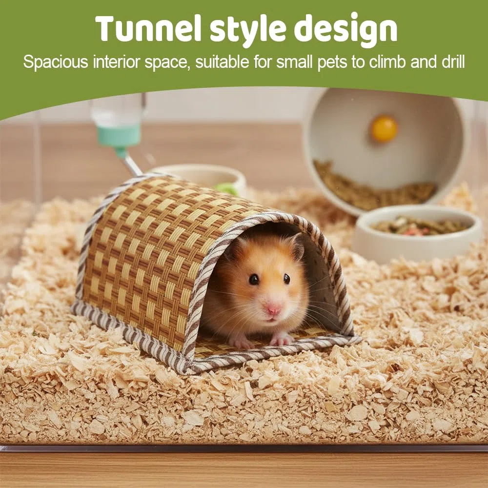 Nascondiglio per porcellini d'India, letto a tunnel in paglia intrecciata rinfrescante, lavabile, per criceti, conigli, porcellini d'India, alianti, cincillà e ricci, per riposare e nascondersi