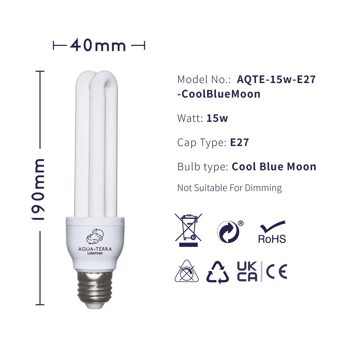 Lampadina di ricambio Cool Blue Moon da 15W per acquario Fish Pod 48/64 e 120 litri - Base a vite standard E27 - Ideale per effetto di illuminazione rilassante dopo il tramonto