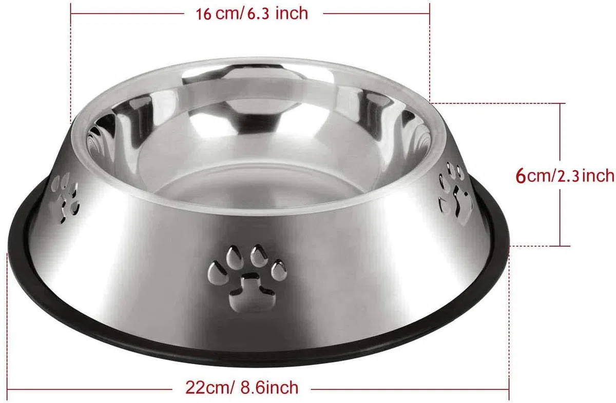 Ciotole per Cani in Acciaio Inox - Base in Gomma Antiscivolo, Ciotola Media e Grande per Animali Domestici, per Cibo e Acqua (M, 22 cm)