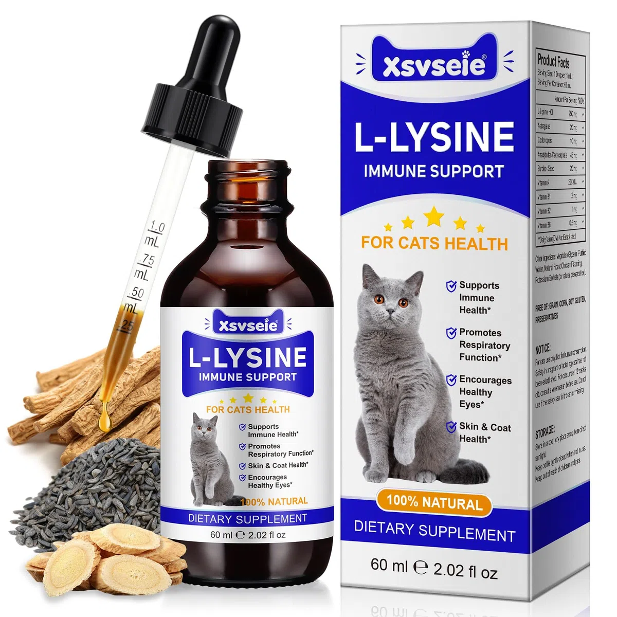 Gocce di L-Lisina per Gatti e Gattini | Rafforza il sistema immunitario & supporta la funzione respiratoria | Allevia Allergie, Coryza e Starnuti | 60ml - Gusto Pollo