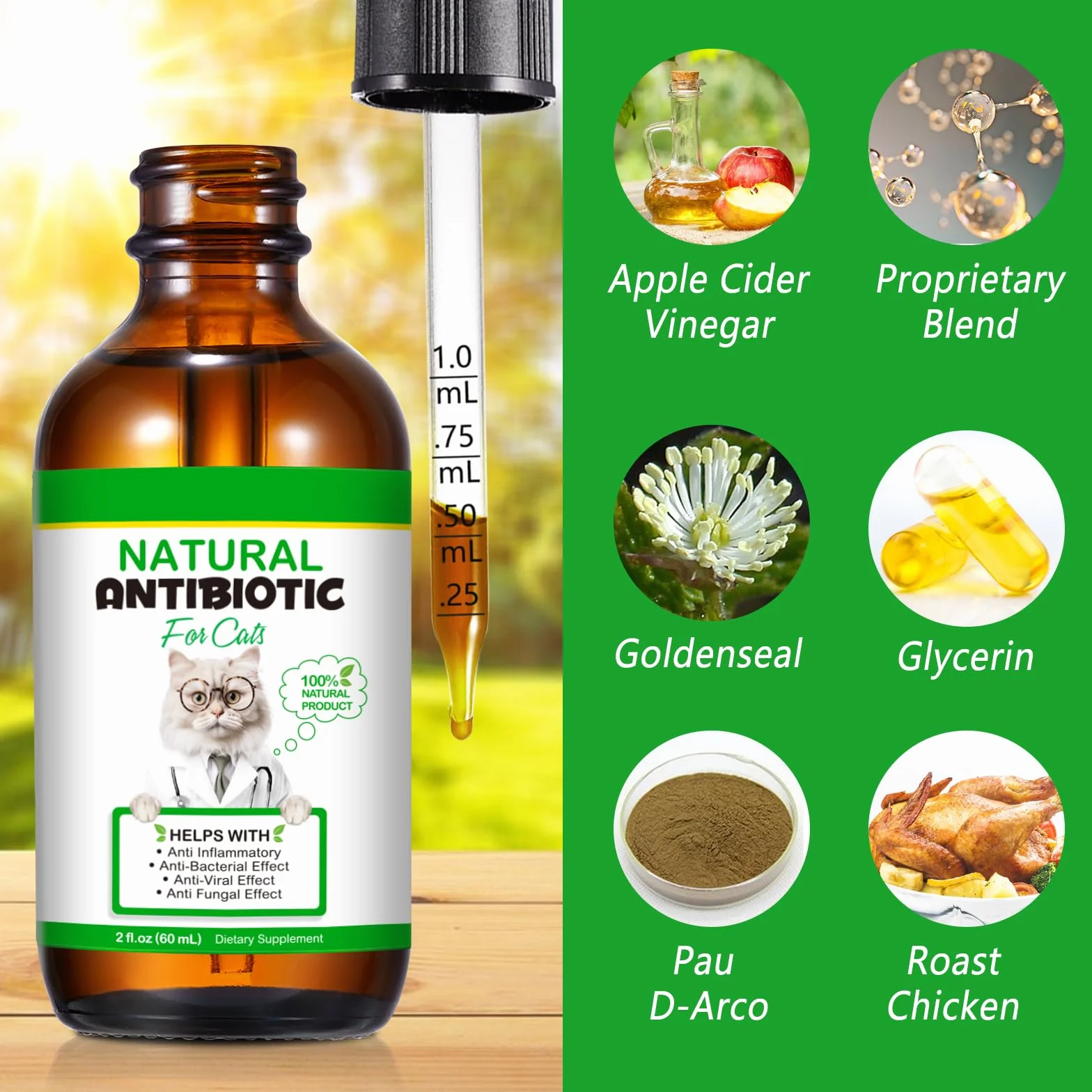 Antibiotici per gatti,Antibiotici per gatti da 60 ml per infezioni,Antibiotici naturali per gatti,Antibiotico per animali domestici per alleviare le allergie,Supporto del sistema immunitario,Forniture