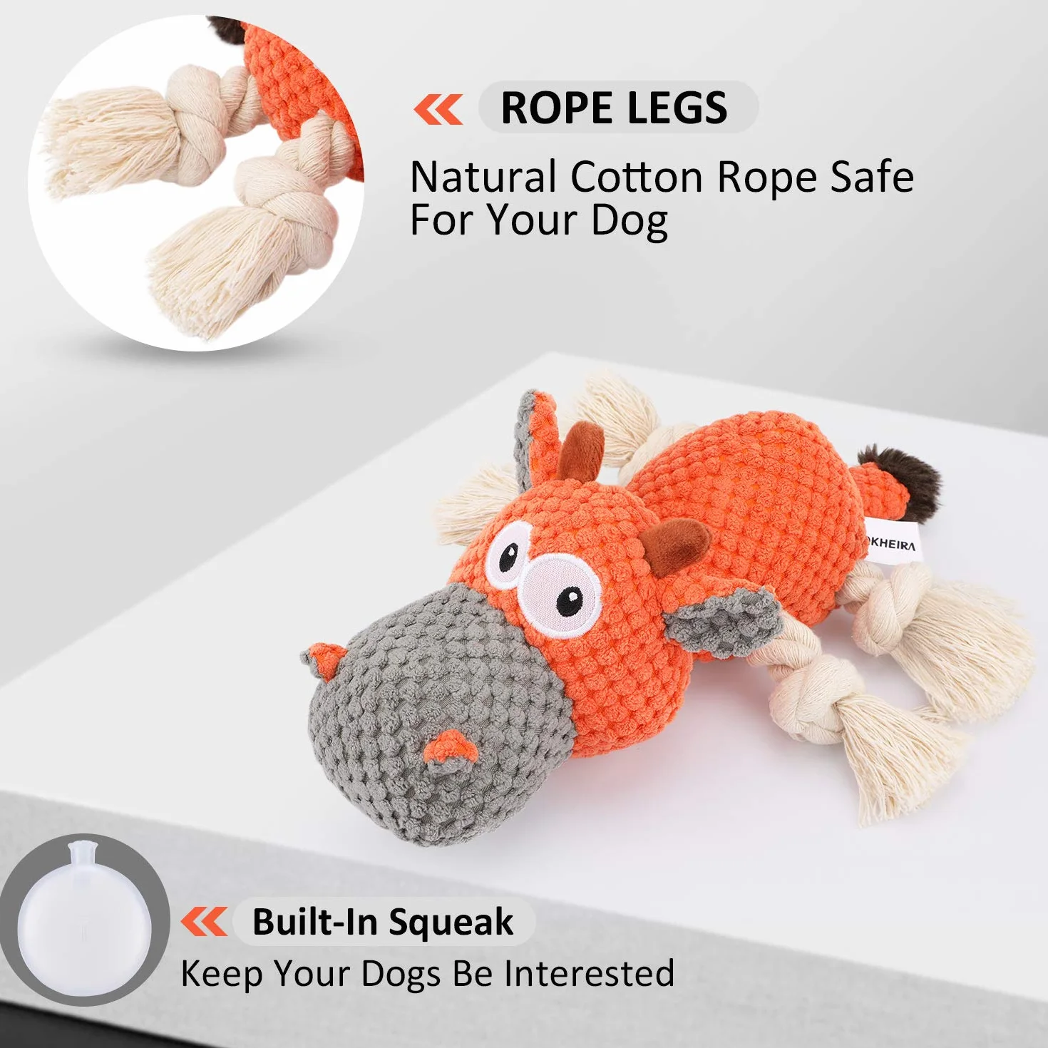 Iokheira Giocattoli per Cani, Giochi con squeak interattivo per Cani, Robusto Cane Giocattolo masticabile con Materiale di Cotone e Carta stropicciata (arancia, Bestiame)