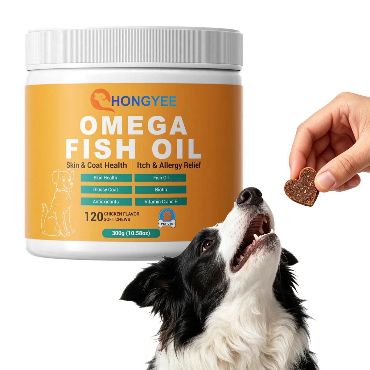 Omega 3 Compresse Masticabili per Cani — Integratore con Olio di Pesce, contro Prurito e Perdita di Pelo, per Mantello Lucido e Pelle Sana, 120 Compresse