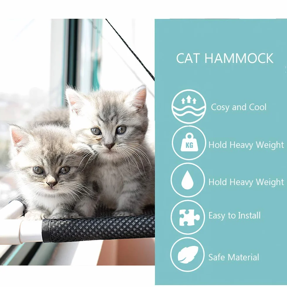 Ventosa Cat Hammock, Amaca da Finestra per Gatti, 4 Grandi Ventose, può Contenere Fino a 22lb, 60 * 35CM,Nero