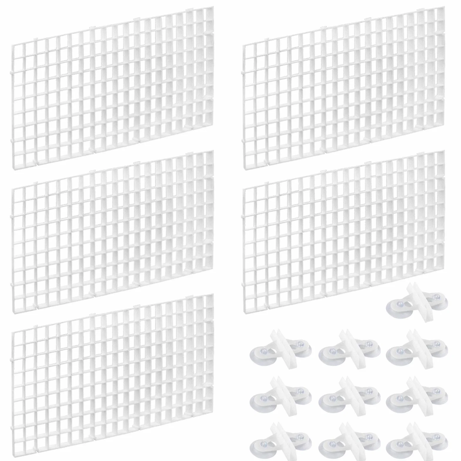 Dadabig 5 Pezzi Divisori per Acquario in plastica PC Griglia di Fondo di Isolare per Serbatoio di Pesce Isolare Board per Acquario Bianco-con 10 Paia di Clip Ventosa