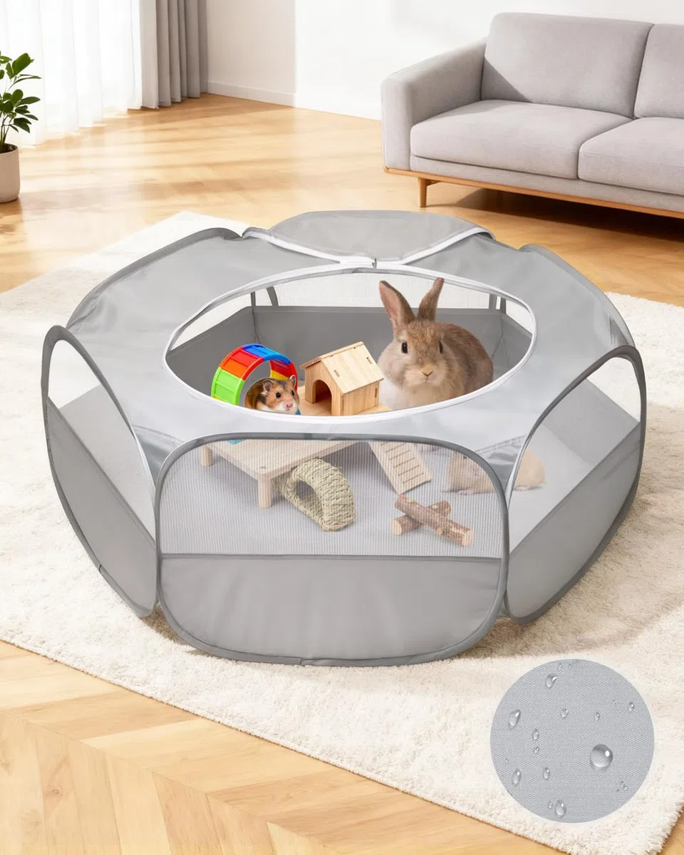 MAIKEHIGH Box per Piccoli animali, Pieghevole Recinto impermeabile di Esercizio della Portatile Tenda con rete traspirante Porcellini D'India, Ricci, Conigli, Gattini, Cuccioli (Grigio)
