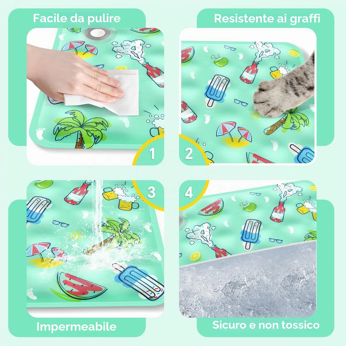 Tappetino Refrigerante 2 Pezzi 40x50cm per Cani e Gatti, Tappeto Rinfrescante in Estate (E)