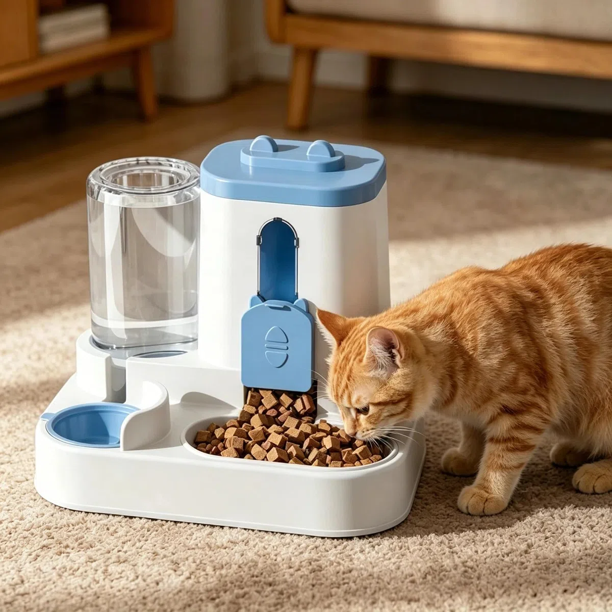 Distributore Automatico Cibo e Acqua 2 in 1 per Gatti e Cani, Mangiatoia con Serbatoio, Ciotole Igieniche con Separatore Asciutto/Umido