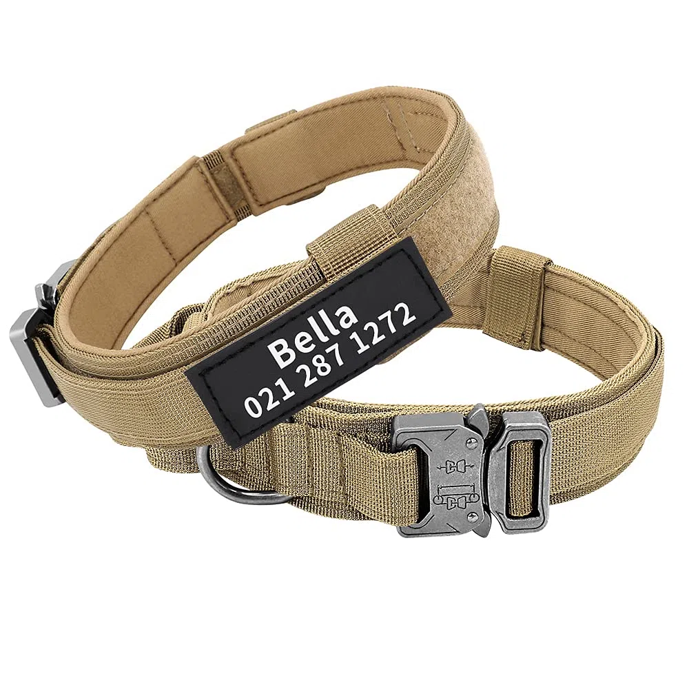 Collare tattico personalizzato per cani di taglia media e grande, collare militare personalizzato con nome e numero di telefono (stile A)