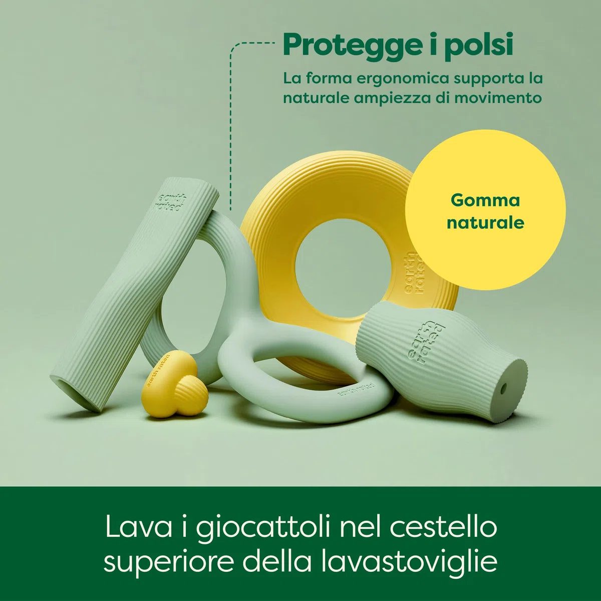 Earth Rated Tug of War - Giocattolo interattivo per cani adulti e cuccioli, impugnatura ergonomica, gomma naturale, piccolo, verde