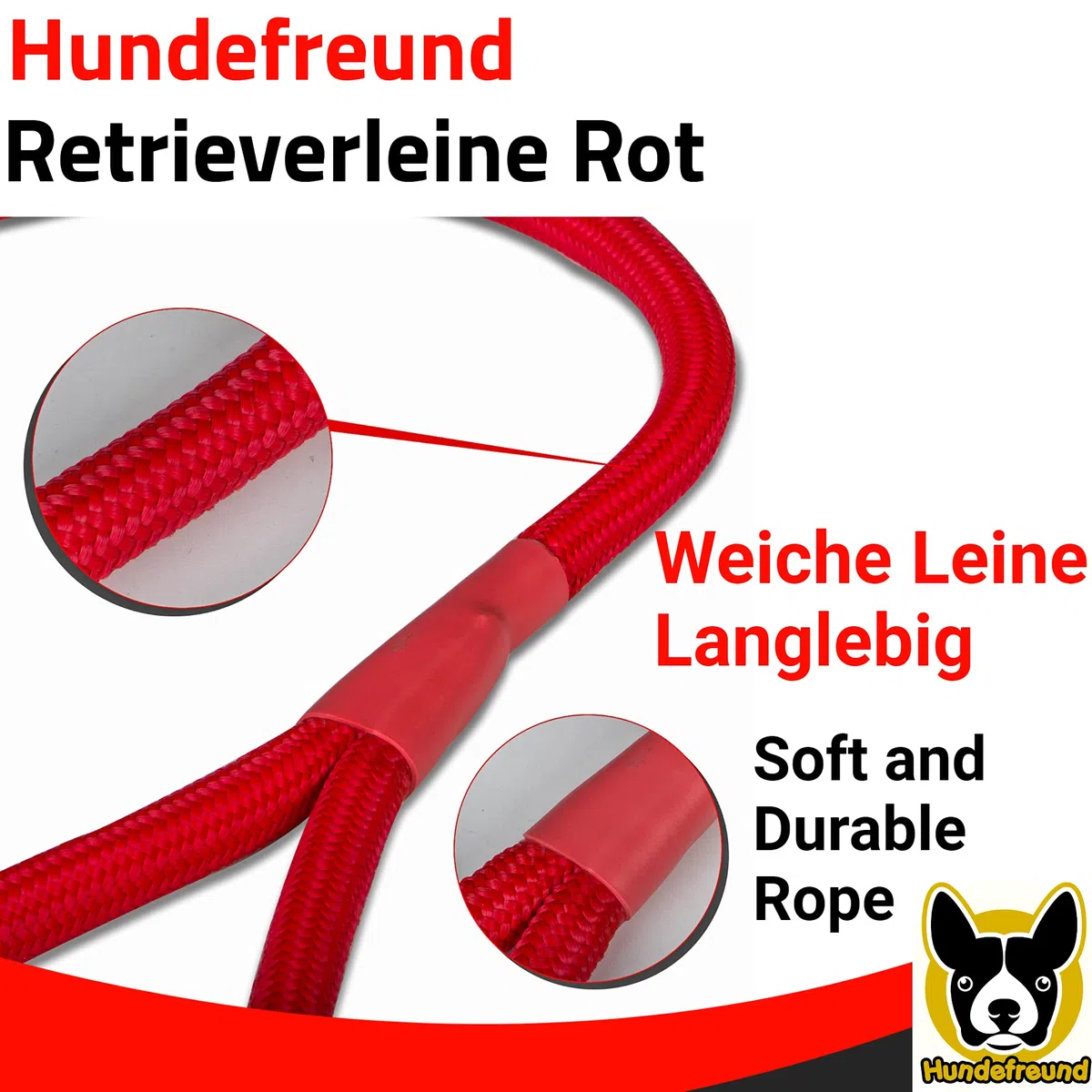 Guinzaglio Retriever | Guinzaglio e collare in un unico prodotto | 200 cm di guinzaglio e collare due in uno | Guinzaglio-collare rosso con anello per evitare costrizioni al collo di Hundefreund