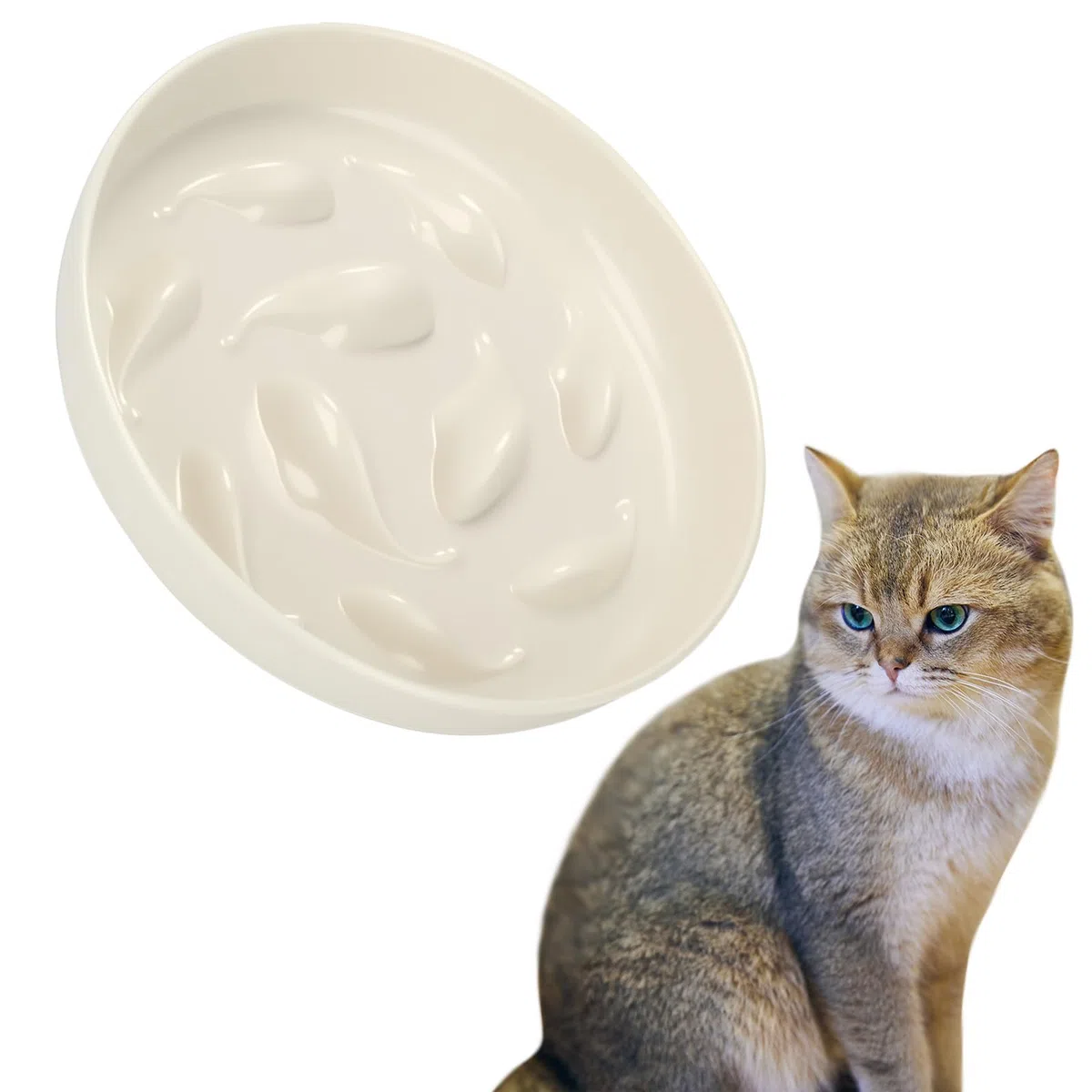ACTOYS Ciotola Anti Ingozzamento per Gatto e Cane, Ciotola Ceramica per Gatto e Cane, Ciotole per Gatti e Cani, Ciotole Gatti Cani Anti Ingozzamento (Delfini bianchi)