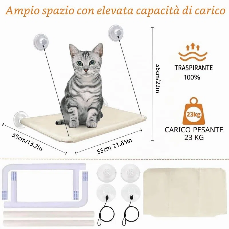 Khaki Amaca Gatto Per Finestra e Mensola, Amaca da Crogiolo per 2 Gatti con Ventose