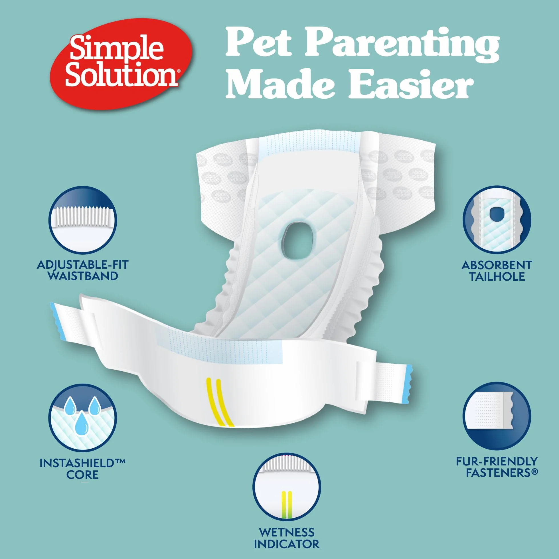 Simple Solution Pannolini usa e getta per cani femmine, True Fit, assorbenti, a prova di perdite, con indicatore di umidità, tappetino per le mestruazioni XL per cuccioli e cagnolini e pannolini per