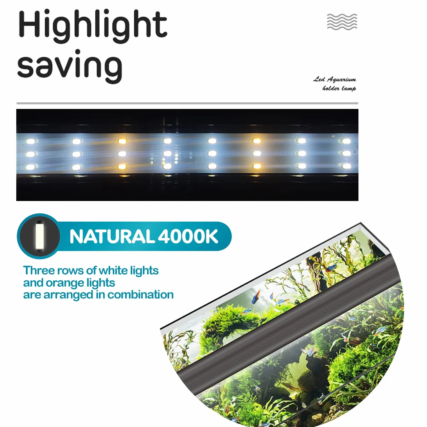 BPS Aquarium LED Light 5W Lampada per acquario 4000K impermeabile con staffa estensibile