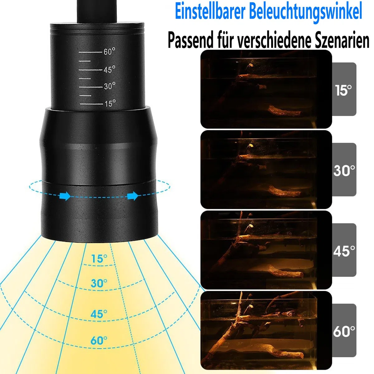 GERUI Illuminazione per acquario, 10 W, con zoom a LED, alta 3 colori, lunghezza focale regolabile, resistenza alla temperatura, dissipazione rapida del calore e per acquari d'acqua dolce da 30-45 cm