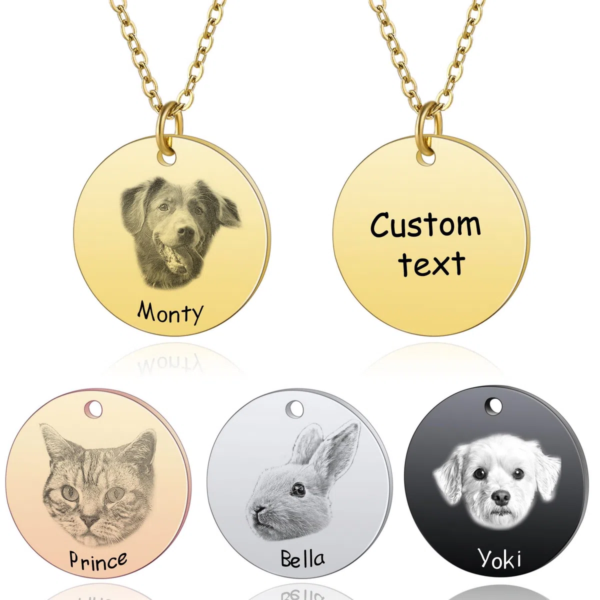 MeMeDIY Collana Personalizzata di Ritratto di Animali Domestici con Testo Foto Inciso Regali Commemorativi Personalizzati Regali per Amanti di Cani/Animali Domestici/Gatti