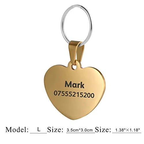 in Acciaio Inox Pet ID Etichette, Etichette e del Cane Gatto Etichette Personalizzato. Anteriore e Posteriore Engraving. (L, Cuore d'oro)