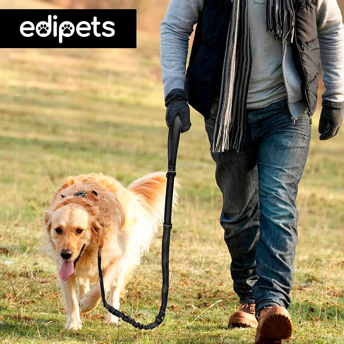Edipets, Cintura Sicurezza Cani Auto, Guinzaglio Anti Tiro per Cane, 1M / 1.4M, Riflettente, Maniglia Imbottita, per Cani di Taglia piccola/media/grande (Nero)