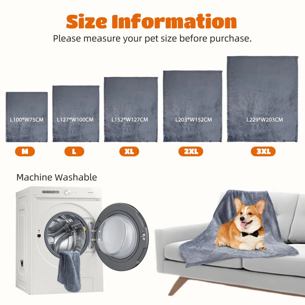 Nobleza Coperta Impermeabile per Cani Animali Domestici, Morbida e Soffice, per Interni ed Esterni, Lavabile in Lavatrice, Grigio, 75 * 100cm (M)