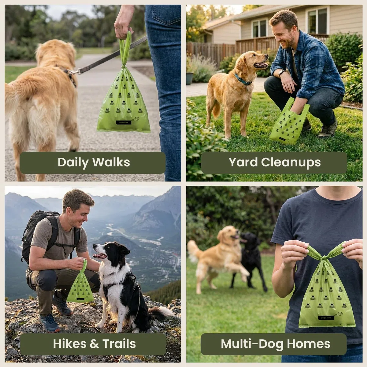 Pogi sacchetti igienici con manici per cani, profumati e extra resistenti, 300 pezzi