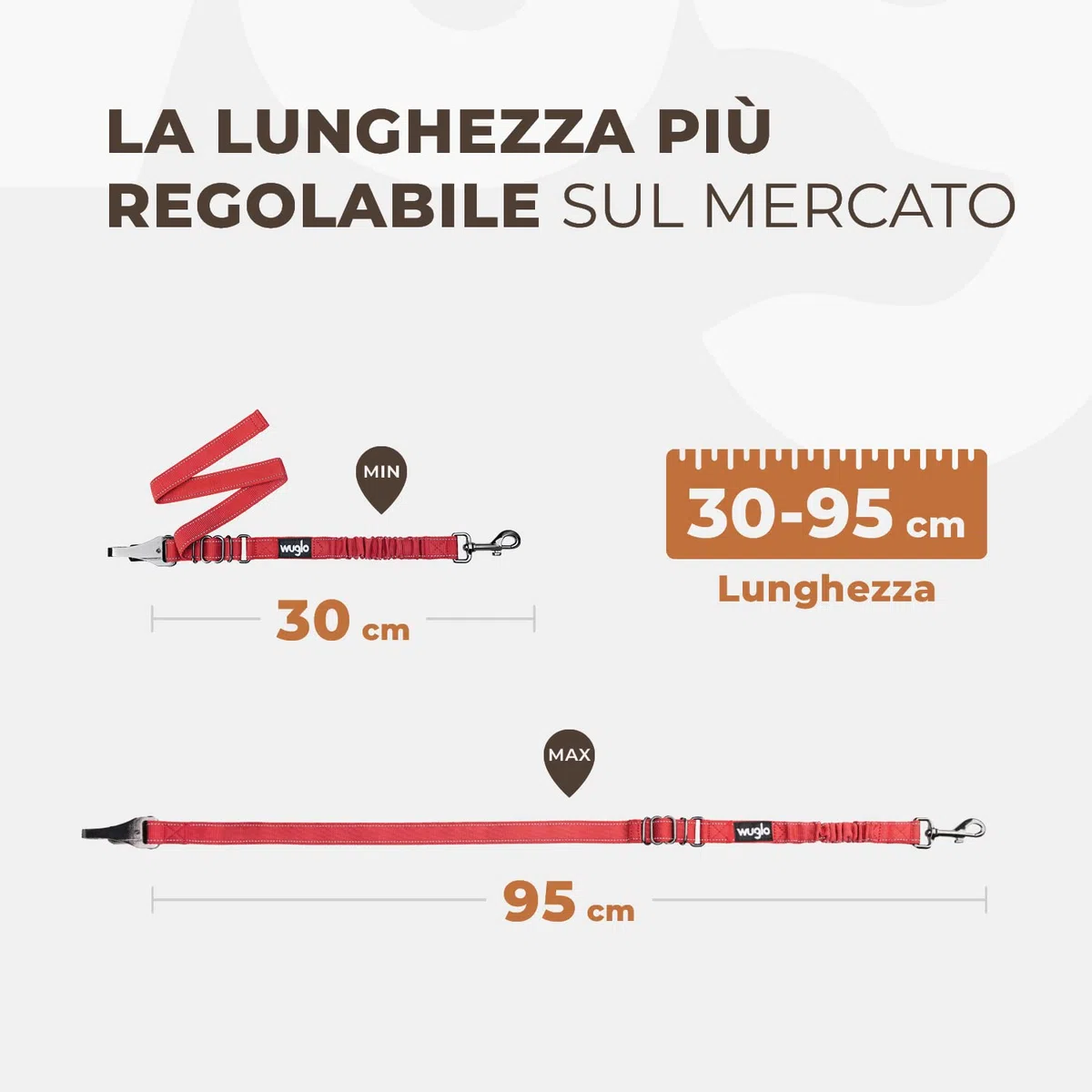 Wuglo Cintura per Cani Auto Regolabile 30-95 cm con Fibbia in Acciaio Inossidabile e Cintura Elastica (Rosso)