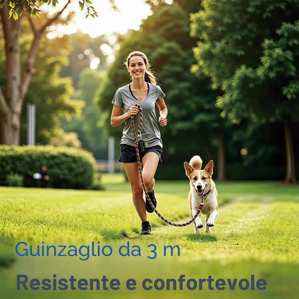 Guinzaglio per cani di taglia grande e media – Ricihene doppio guinzaglio regolabile in nylon con 2 moschettoni e 3 anelli – 3 m x 15 mm – marrone