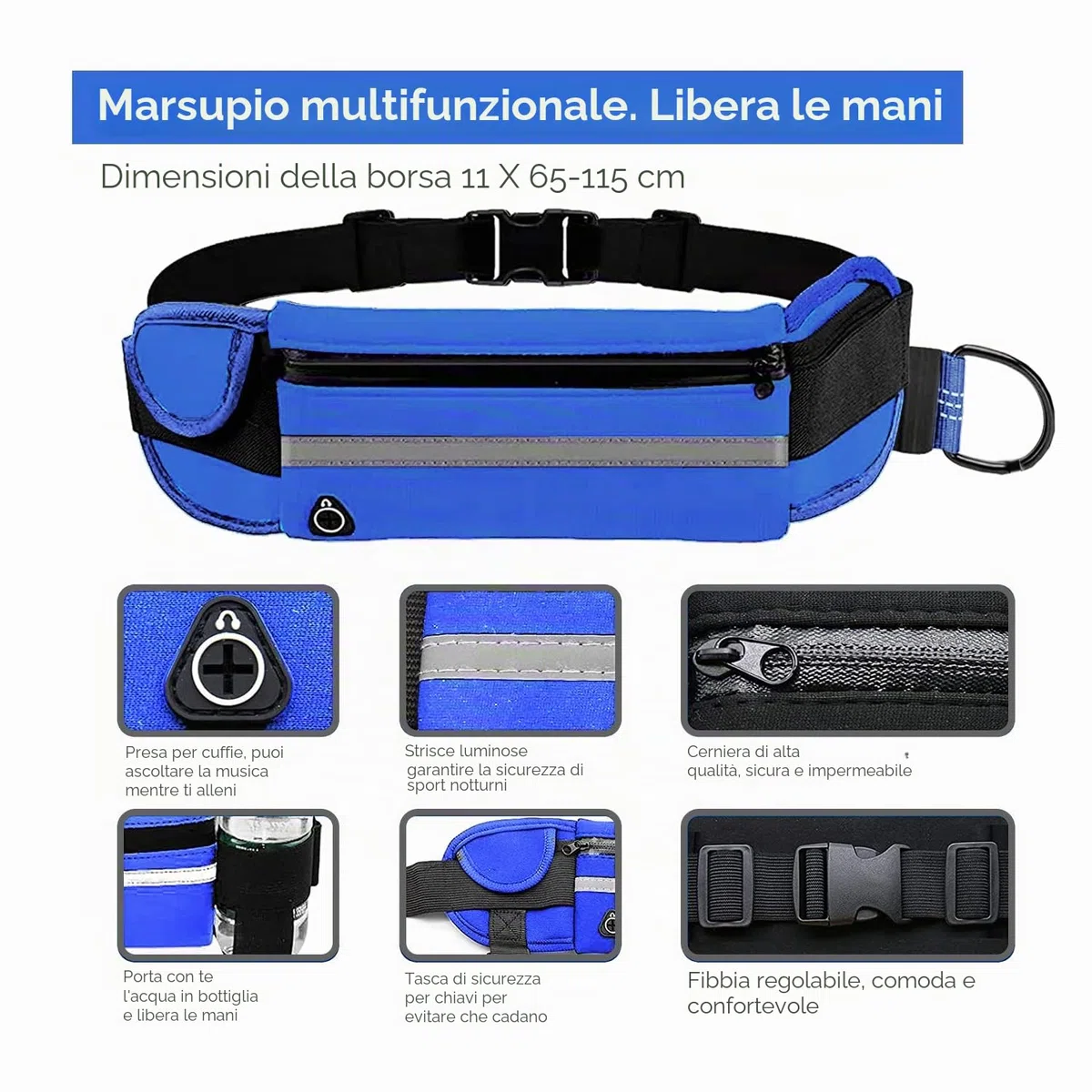 Edipets, Guinzaglio Mani Libere per Cani, per Corsa, Jogging, Running, Anti-tiro, Riflettente, 160-220 cm (Blu)